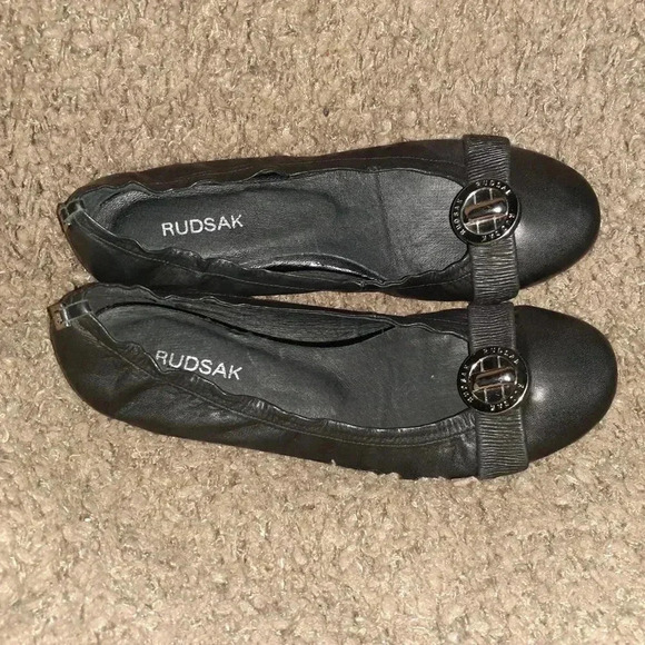 RUDSAK-Canadian Luxury-Soft Black Leather-Silver Logo-Ballet Flat-Sz37-Near Mint - Picture 6 of 7